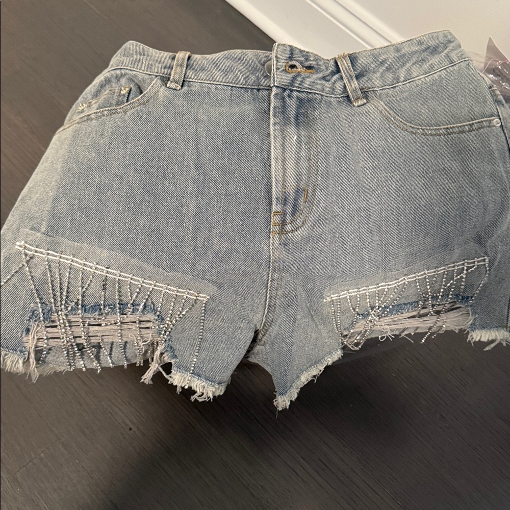 Embellished Denim Jean Shorts